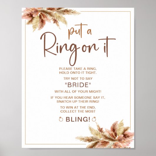 Boho Pampa Grass | Ring Game Vrijgezellenfeest tek Poster (Voorkant)