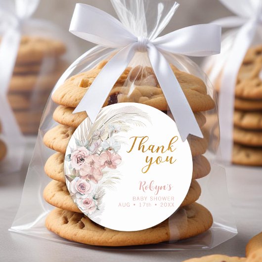 Boho Pampas Baby Borrel Sticker Bedanken