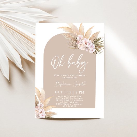 Boho Pampas Baby shower Arche en herbe Invitation