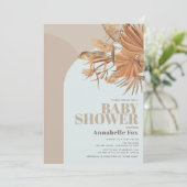 Boho Pampas Baby shower bleu laiton Invitation (Debout devant)