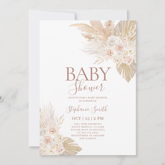 Boho Pampas Baby shower Invitation fille (Devant)