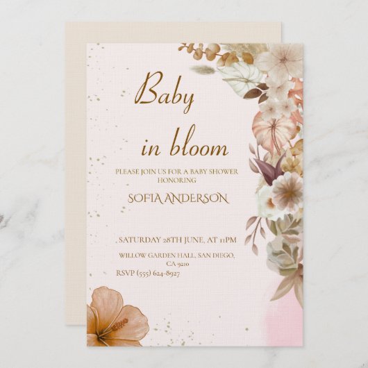 Boho Pampas Baby Shower Invitation ,Neutral Modern (Devant / Derrière)