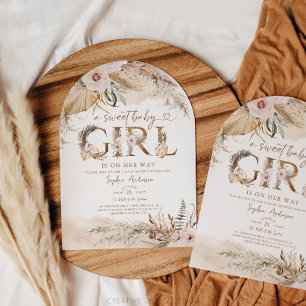 Boho Pampas Baby shower Tropical fille Invitation