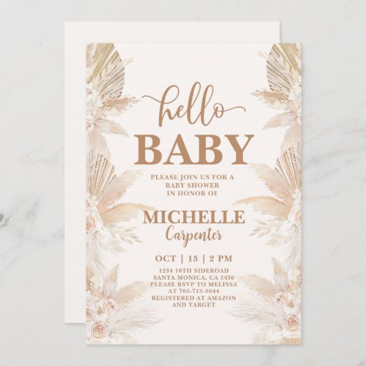 Boho Pampas Baby shower Uitnodiging (Voorkant / Achterkant)