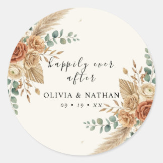 Boho Pampas Bloem Bruiloft Klassieke Ronde Sticker