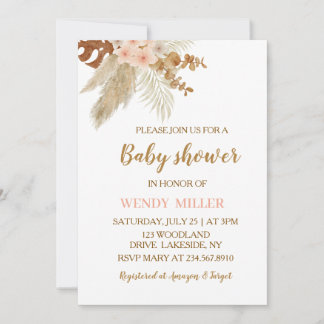 Boho Pampas Bloemachtige Baby Shower Kaart