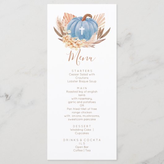 Boho Pampas blue Pumpkin religious Menu (Voorkant)