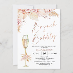 Boho Pampas Brunch Bubble Bridal Shower Invitation Kaart