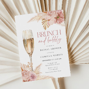Boho Pampas Brunch Bubble Bridal Shower Invitation Kaart