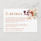 Boho Pampas Burnt Orange Mariage Détails Carte (Devant)