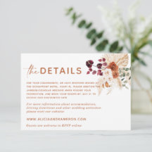 Boho Pampas Burnt Orange Mariage Détails Carte