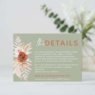 Boho Pampas Burnt Oranje Wedding Details Kaart