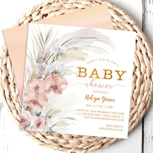 Boho Pampas Chic Baby shower Uitnodigen voor Meisj Kaart