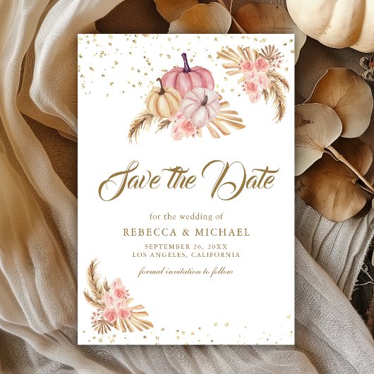 Boho Pampas Dusty Roses Pumpkin Wedding Save The Date