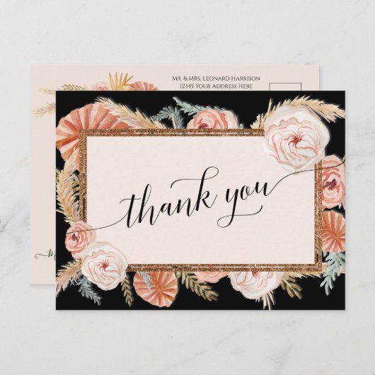 Boho Pampas Elegante Bloemen Zwart Tropische Palm Briefkaart (Voorkant / Achterkant)
