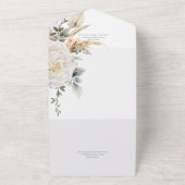 Boho Pampas en Roze Roses White Dinner All In One Uitnodiging (Buitenkant)
