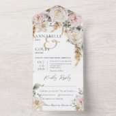 Boho Pampas en Roze Roses White Dinner All In One Uitnodiging (Binnen)
