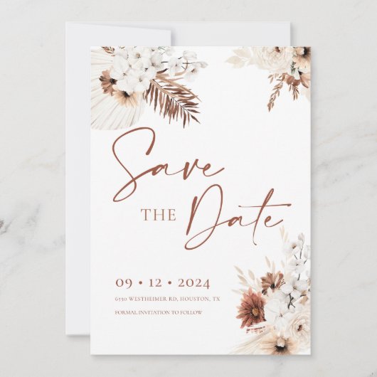 Boho Pampas Enregistrer la date Invitation (Devant)