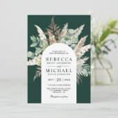 Boho Pampas Eucalyptus Arch Emerald Green Wedding Kaart (Staand voorkant)