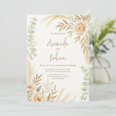 Boho Pampas & Eucalyptus Faire-part de mariage (Debout devant)