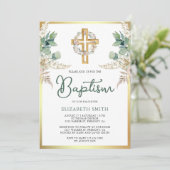 Boho Pampas Eucalyptus Gouden Doop Kaart (Staand voorkant)