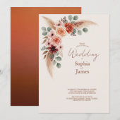 Boho Pampas Faire-part de mariage d'aquarelle de g (Devant / Derrière)