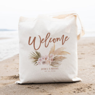 Boho Pampas Floral Wedding Welkom Tote Bag
