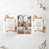 Boho Pampas Gedroogde Palm Fotocollage Bruiloft Drieluik Uitnodiging (Binnen)
