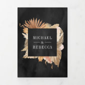 Boho Pampas Gedroogde Palm Fotocollage Zwart Bruil Drieluik Uitnodiging (Cover)