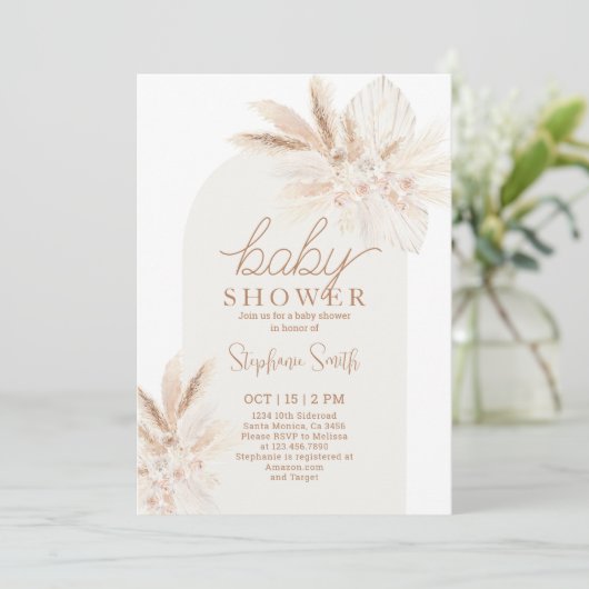 Boho Pampas Genre Neutre Baby shower Invitation (Debout devant)