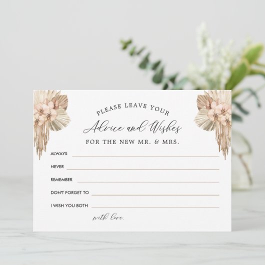 Boho Pampas Gras Advies en Wensen Bedankkaart (Staand voorkant)