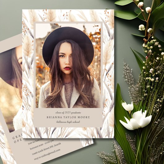 Boho Pampas Gras Afstudeerfoto Aankondiging