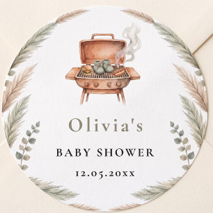Boho Pampas Gras BBQ Grill Baby Shower Ronde Sticker