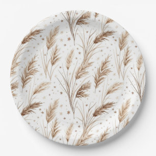 Boho Pampas Gras Beige Bruin Ster Patroon (1) Papieren Bordje
