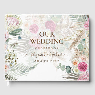 Boho Pampas Gras Bloemen Roze Salie Bruiloft Gastenboek