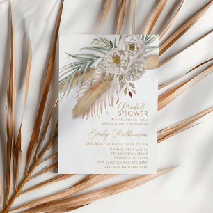 Boho Pampas Gras & Bloemige Bruiloftsborrel Kaart