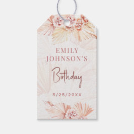 Boho Pampas Gras Boheemien Roze Verjaardagsfeest Cadeaulabel
