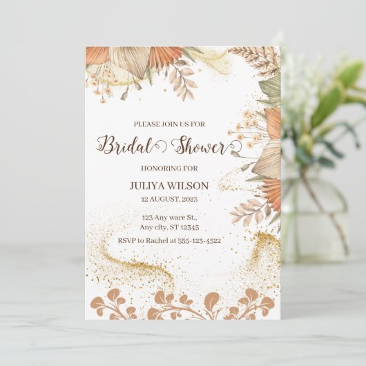 Boho pampas gras bruidsdouche Uitnodiging (Staand voorkant)