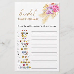 Boho pampas gras bruiloftsshower emoji pictionary