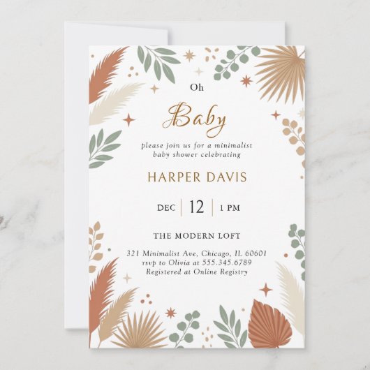 Boho Pampas Gras en Eucalyptus Botanisch Kaart (Voorkant)