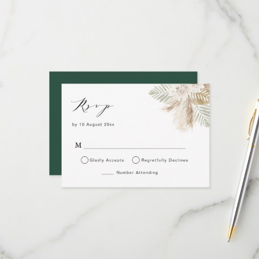 boho pampas gras en greenery rsvp card (Voorkant / Achterkant in situ)