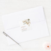 Boho pampas gras en groen bruiloft vierkante sticker (Envelop)