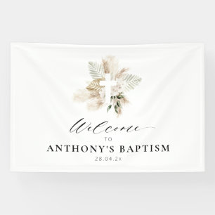 Boho Pampas Gras Groen Bloemen Cross Doop Spandoek