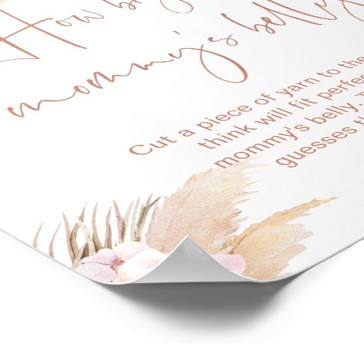 Boho pampas gras hoe groot is mama's buik spel poster (Hoek)