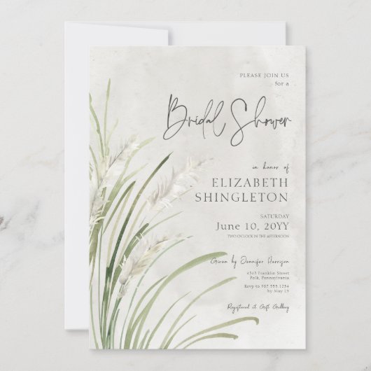 Boho Pampas Gras Minimalistische Bruidsontvangst Kaart (Voorkant)
