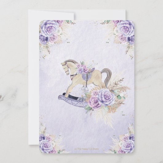 Boho Pampas Gras Paarse Bloem Schommelend Paard Ba Kaart (Achterkant)