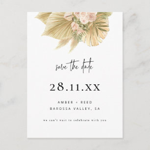 Boho Pampas Gras Palm Bloem Roze Save The Date Uitnodiging Briefkaart