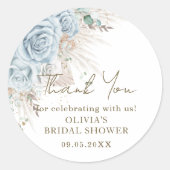 Boho Pampas Gras Pastelblauwe Bloemrijke Bruidsdou Ronde Sticker (Voorkant)