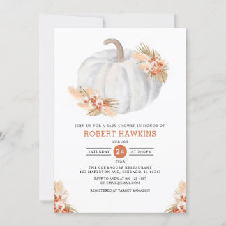 Boho Pampas Gras Pompoen Baby Shower Kaart