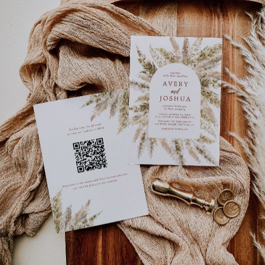 Boho Pampas gras QR code Alles in een bruiloft Kaart
